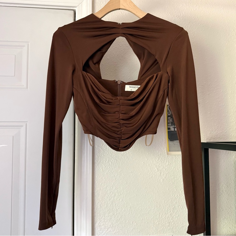 HOUSE OF CB brown corset bustier cutout cropped top